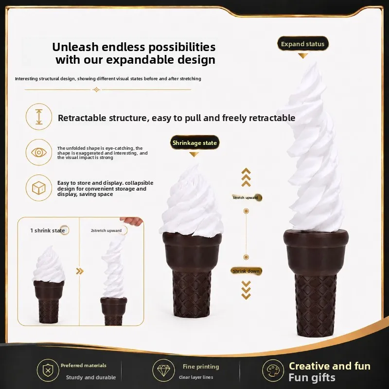 New 3D Printed Stretchable Ice Cream Toy – Fun Stress Relief Figurine Ornament for Desk