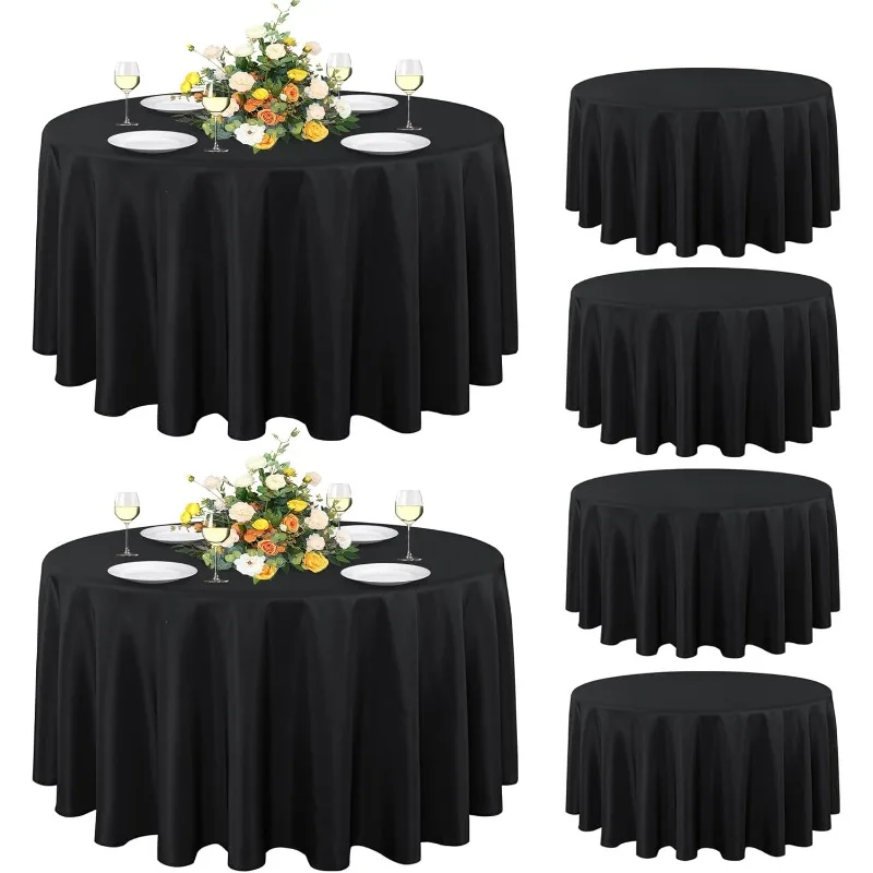 

6 Pack Round Tablecloth 108 Inch Black, Stain and Wrinkle Resistant Table Cloth - Washable Polyester Table Cover for Dini