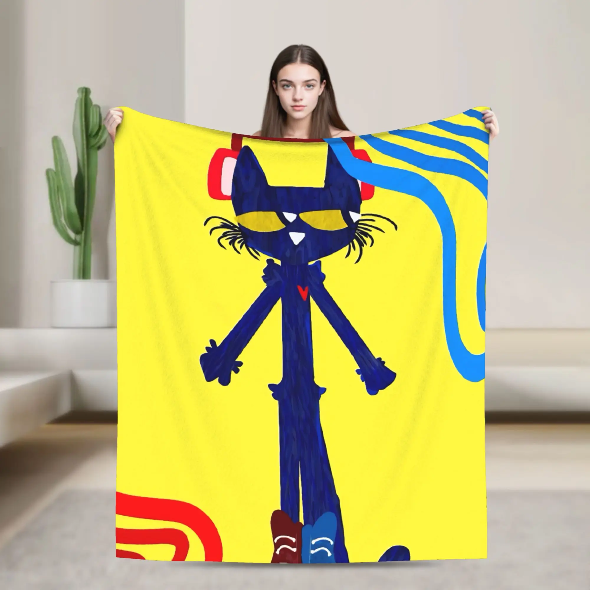 Pete The Cat Cartoon Blanket Flannel Textile Decor  Breathable Super Soft Throw Blanket for Home Outdoor Rug Piece