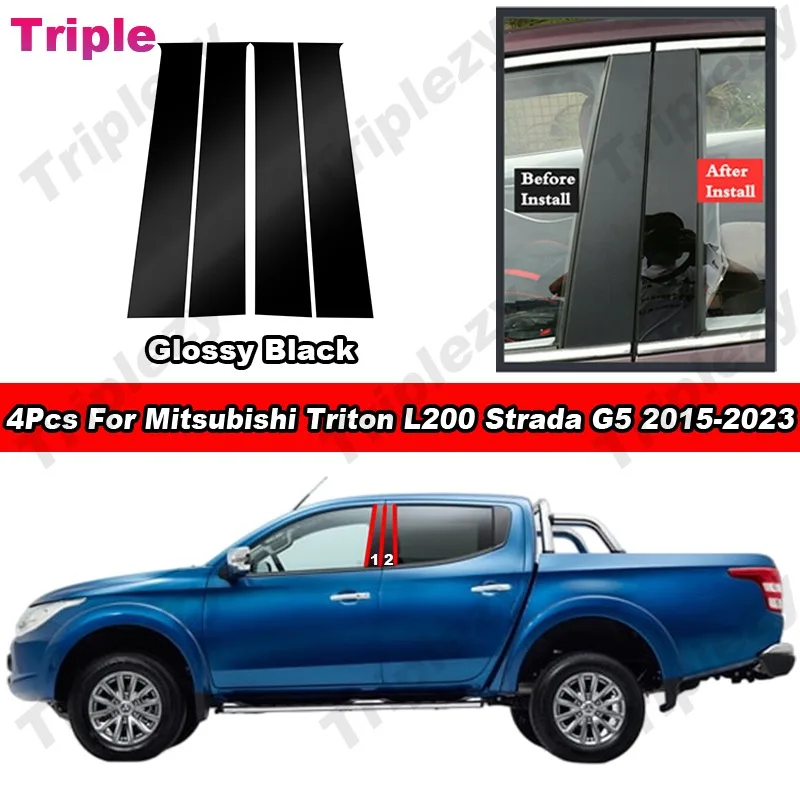 

Black Carbon Fiber B C Pillar Post Trim For Mitsubishi Triton L200 Strada G5 Set Door Window Cover Kit Sticker
