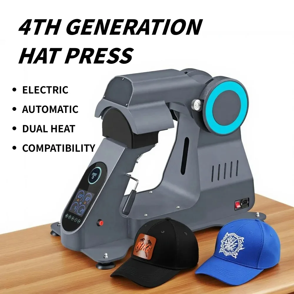 

Electric Cap Heat Press Machine for DTF Vinyl Transfers Dual Heating Automatic Hat Press with Laser Alignment