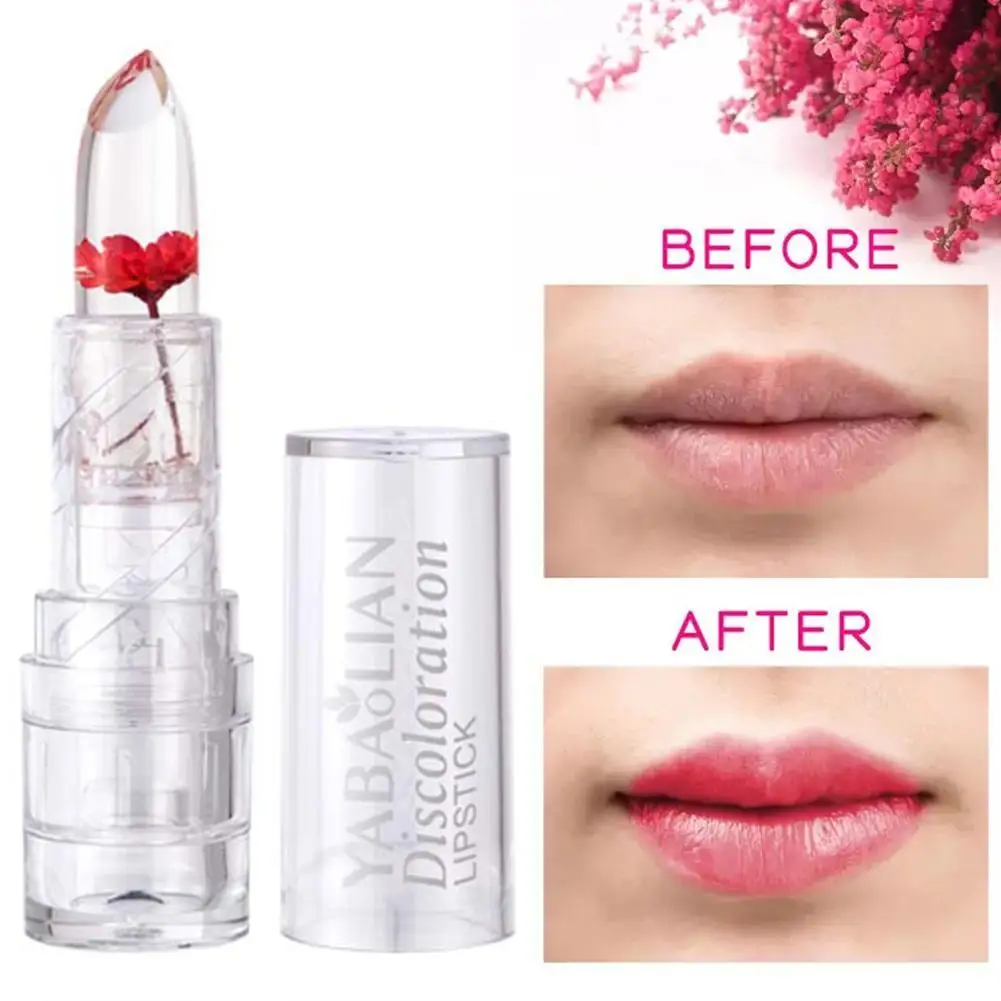 Magic Jelly Flower Lipstick Temperature Change Lipstick Gloss Transparent Lip Cup Moisturizing Non-Stick Color-Changing Lip S2J3