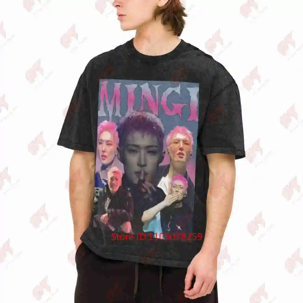 Mingi Pinki K Pop Fan Made Vintage Washed Tee Pure Cotton T-Shirt