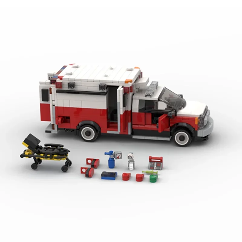 Moc Building Blocks ชุดรถ New York Fire Brigade รถพยาบาลรุ่นเทคโนโลยีอิฐแบรนด์เนมรถ DIY ของเล่นของขวัญ