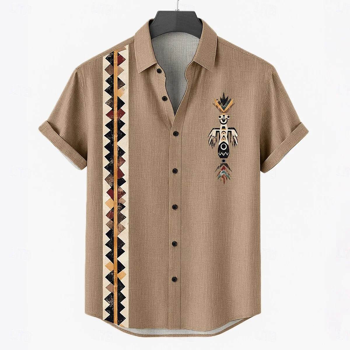

Vintage Men's Shirt Ethnic Harajuku Print Outdoor Casual Hawaiian Shirt Lapel Short Sleeve Top Male Oversized Clothing