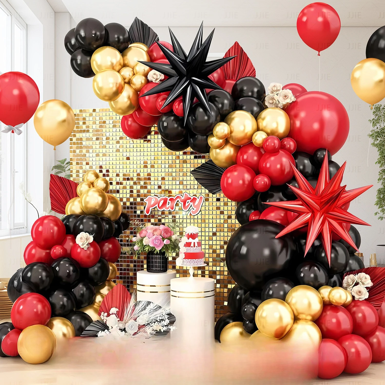 

Cross-border Amazon foreign trade explosion red black gold black balloon chain set birthday arrangement graduation