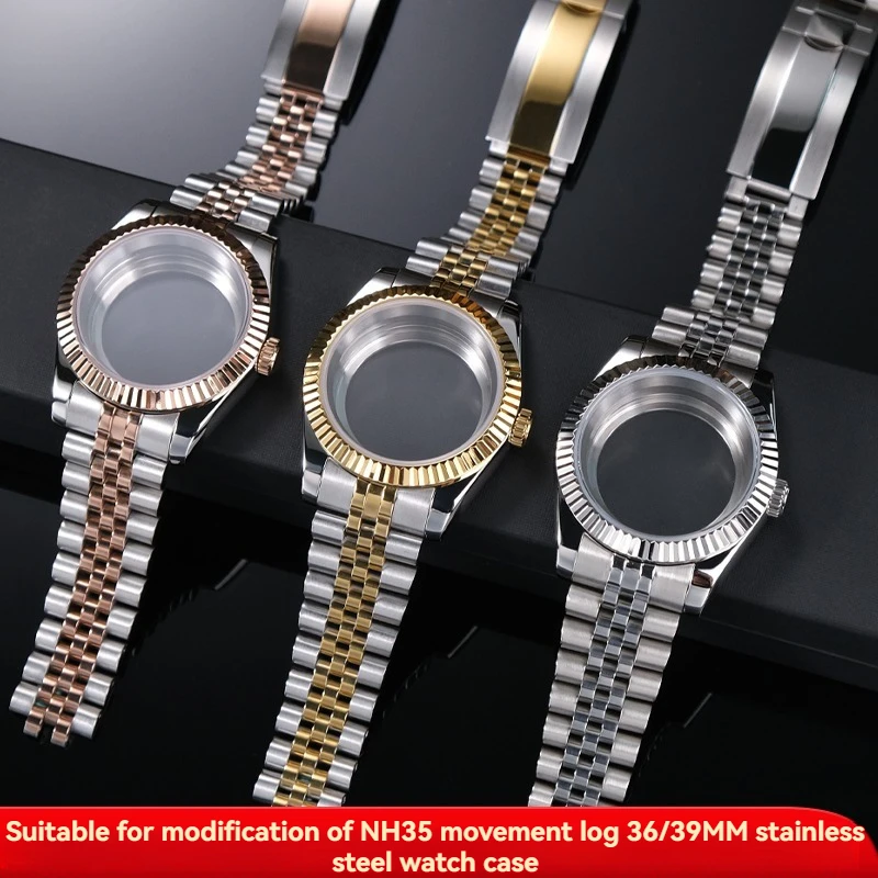 حافظة زجاجية من الياقوت 36 مم 39 مم لحركة رولكس ديتجست NH35 NH36، استبدال سوار ساعة مقاوم للماء من الفولاذ المقاوم للصدأ، موضة