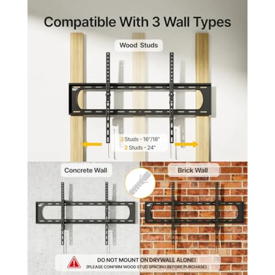 حامل تلفزيون جداري عالي التحمل لـ 60120 تلفزيونات كبيرة تصل إلى 300 رطل 4X تم اختباره آمنًا 10 إمالة للعرض الخالي من الوهج منخفض المستوى S #4