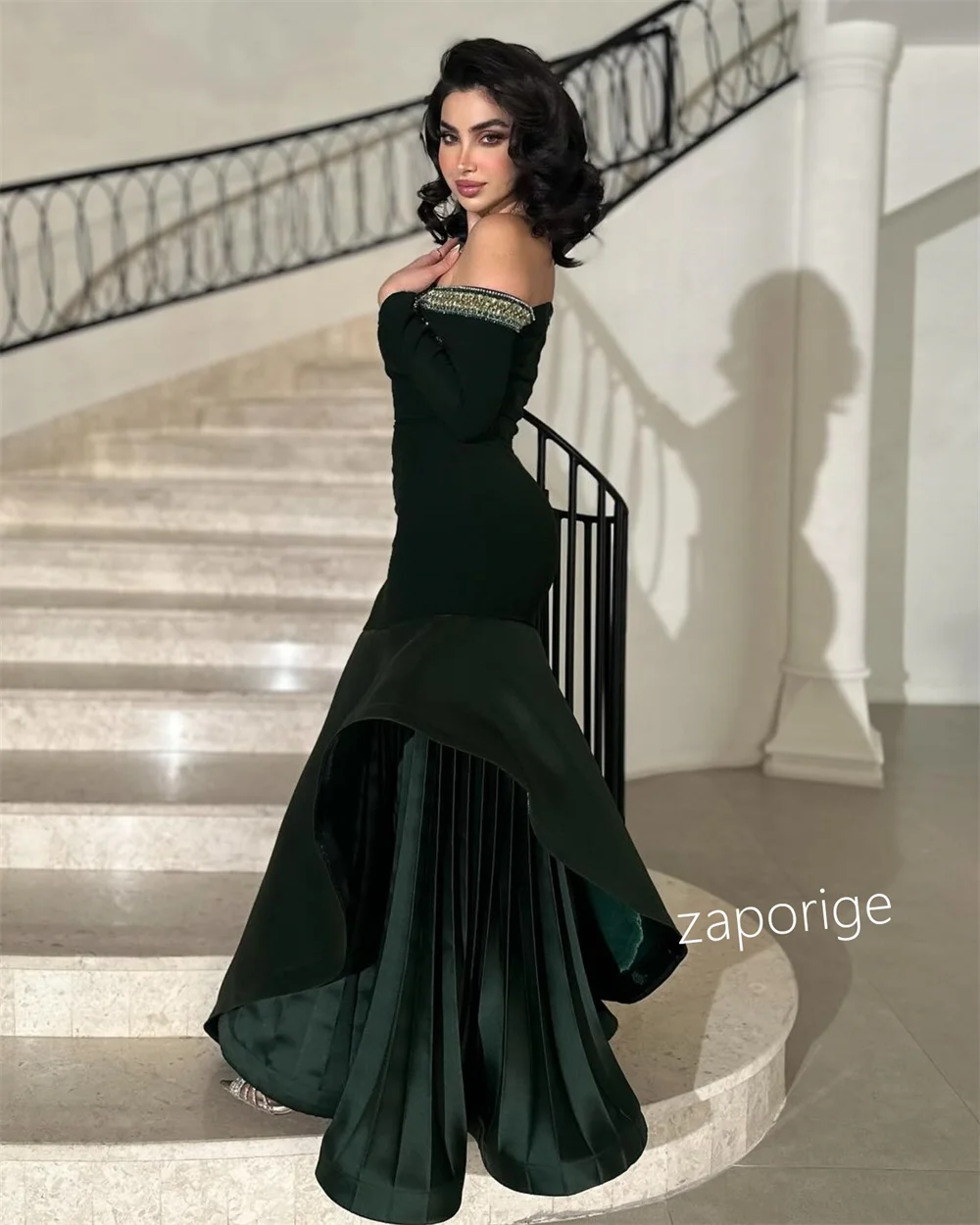 تخصيص أزياء جيرسي الطية مطرزة حورية البحر خارج على الكتف فساتين طويلة مناسبة مخصصة المشاهير الرسمية