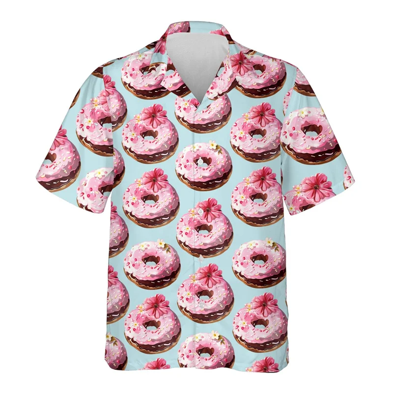 

Delicious Dessert Cake Donuts Graphic Hawaiian Shirt For Men Food 3D Printed Aloha Shirts Casual Short Sleeve Lapel Blouses