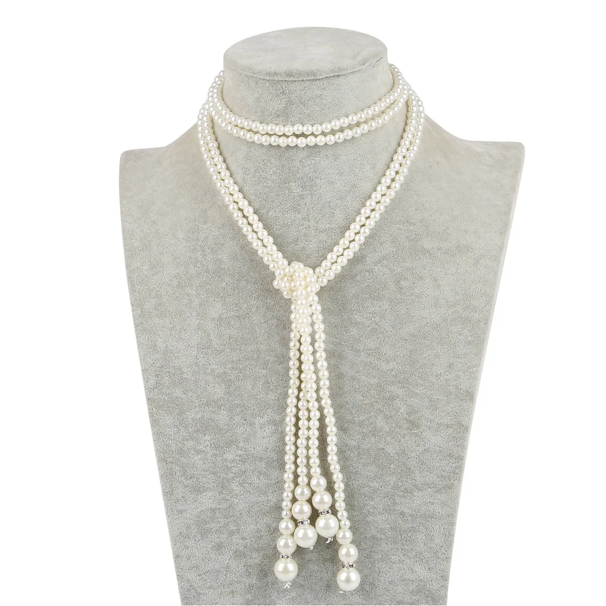 1pc Multilayer Imitation Pearl Bead Necklace Long Knotted Sweater Necklaces for Women Fashion Jewelry