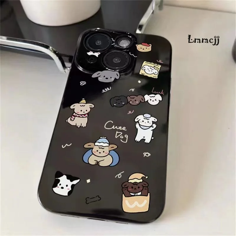 Lmmcjj INS Cute Dog Phone Case For iPhone 11 13 12 Mini 14 Pro Max 15 Plus XR X XS 7 8 Se 2020 Silicone Phone Cover iPhone Case