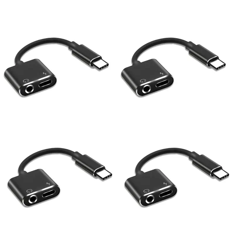 

Exquisite-4X 2 In1 Type-C To 3.5Mm Headphone Jack Adaptor/Connector , Earphone Aux Audio & Charge Adaptor Black