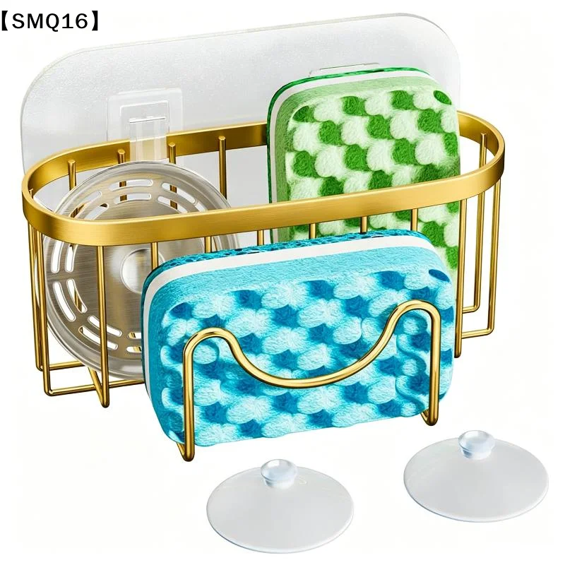 Suction Cups Sponge Drainer Rack Hollowed With Hook Stainless Steel Sponge Holder Fast Drainage Easy-To-Clean Sponge Stand【SMQ】