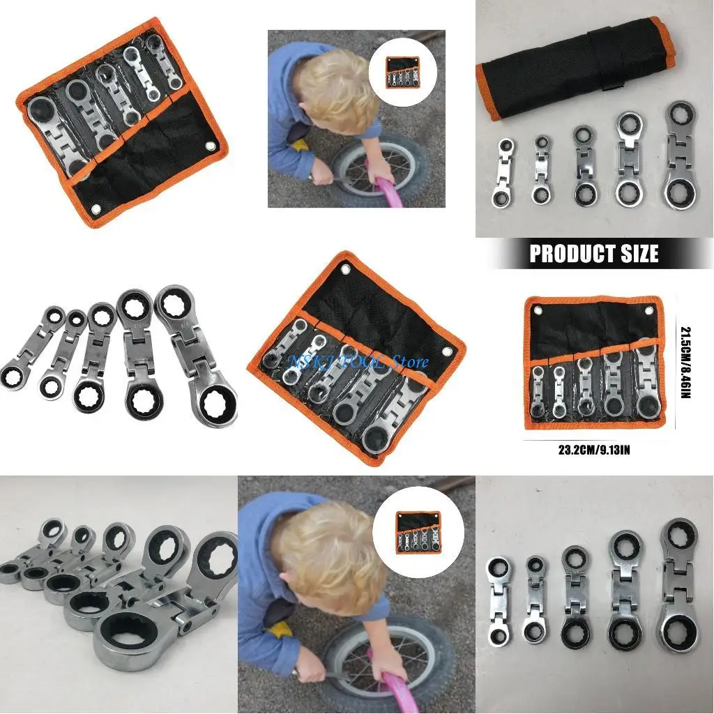 l8rc-5pcs-flexible-head-ratcheting-wrench-set-combination-ended-spanner-hand-tool-socket