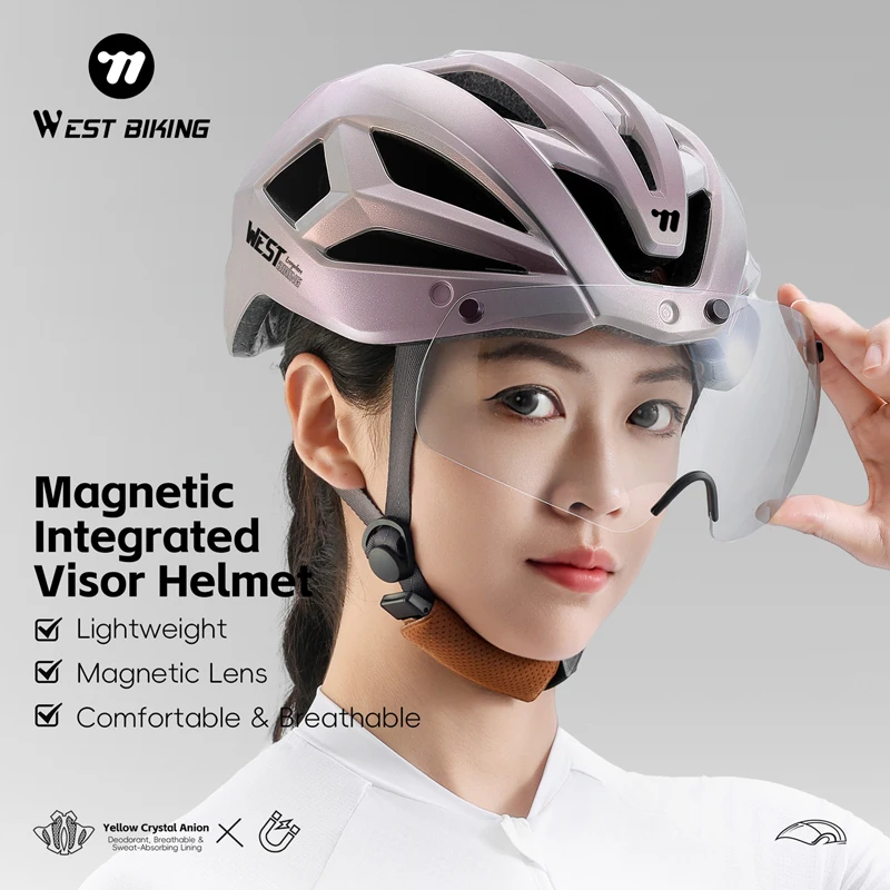 Ultralight Road Bike Helmet with Magnetic Goggles - Detachable Antibacterial Pads MTB Cycling Safety Helmet for Men Women