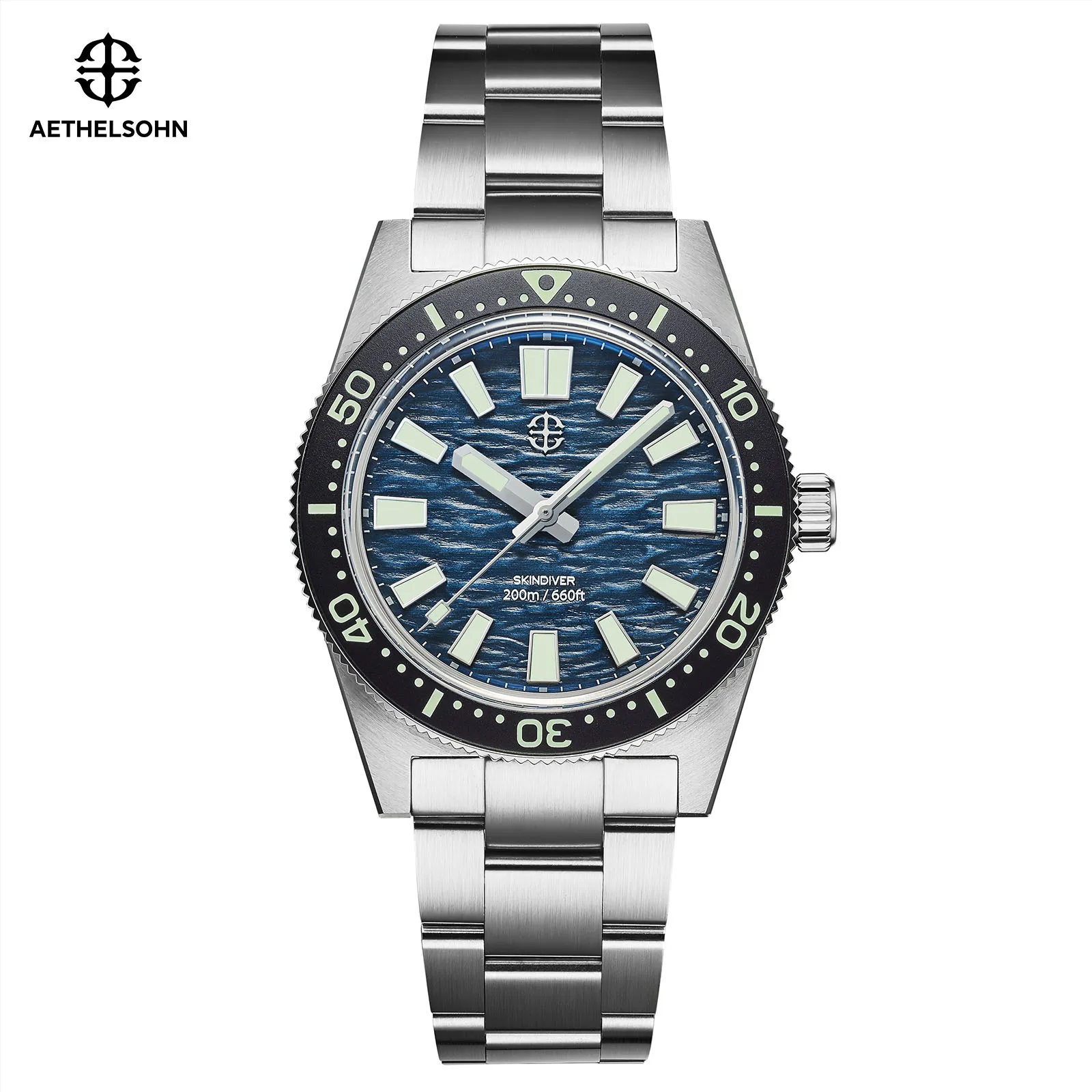 AETHELSOHN Fashion Quartz Watch For Men Forge Guilloche Sapphire Crystal Luxury Wristwatch VH31 100m Waterproof BGW9 Luminous