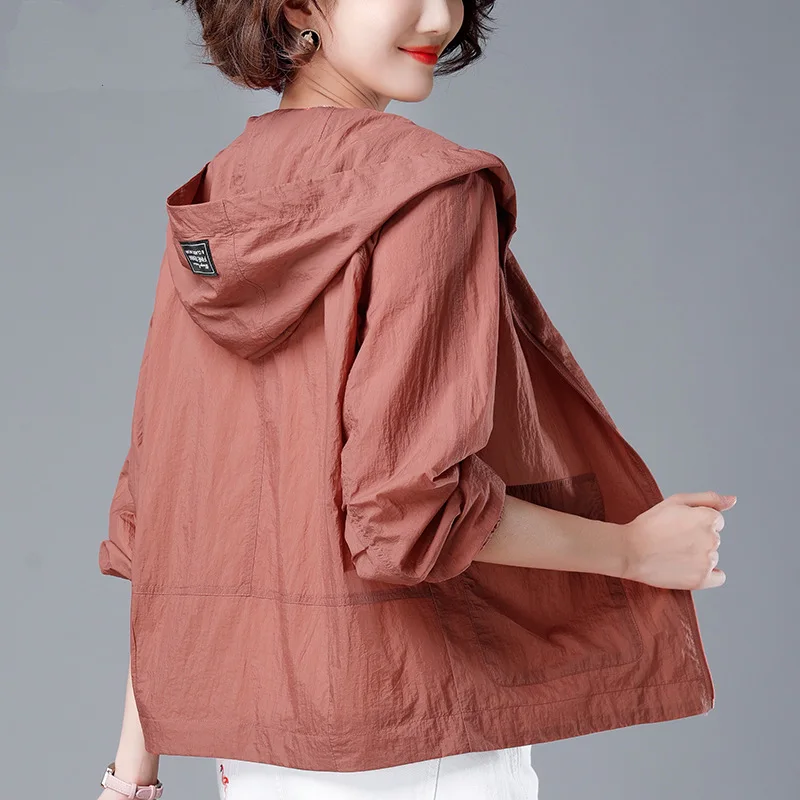 Women's Short Lightweight Loose Breathable Sun Protection Clothing Large Size Comfortable Trench Coat Summer Autumn Outerwear