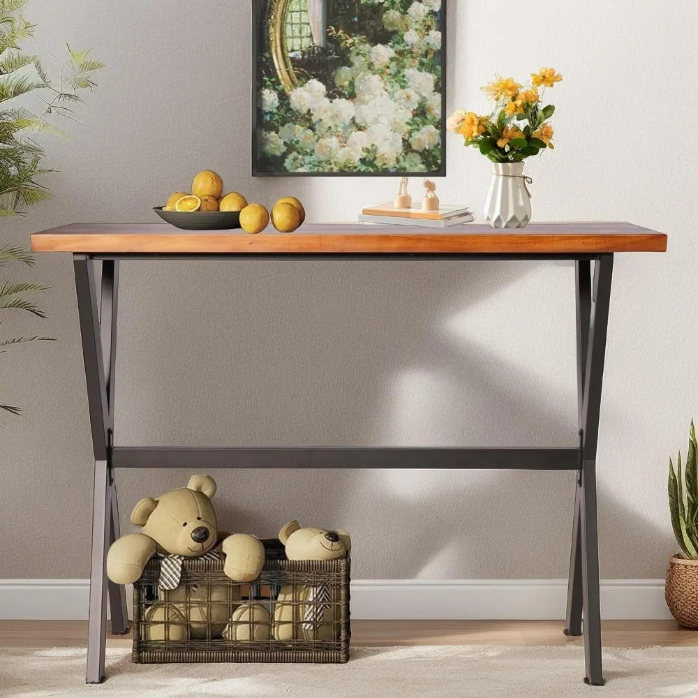 طاولة كونسول صناعية، 41.3 طاولة بار عالية للمطبخ، غرفة المعيشة، بار القهوة، إطار معدني أسود، طاولة طعام، 47.2 #5