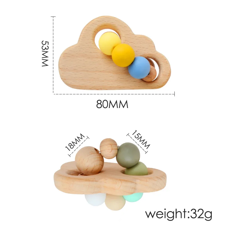 Produtos para mães e bebês, brinquedos para dentição de bebês, hastes de moagem, sinos de agitação, brinquedos para dentição de nuvem de madeira de faia