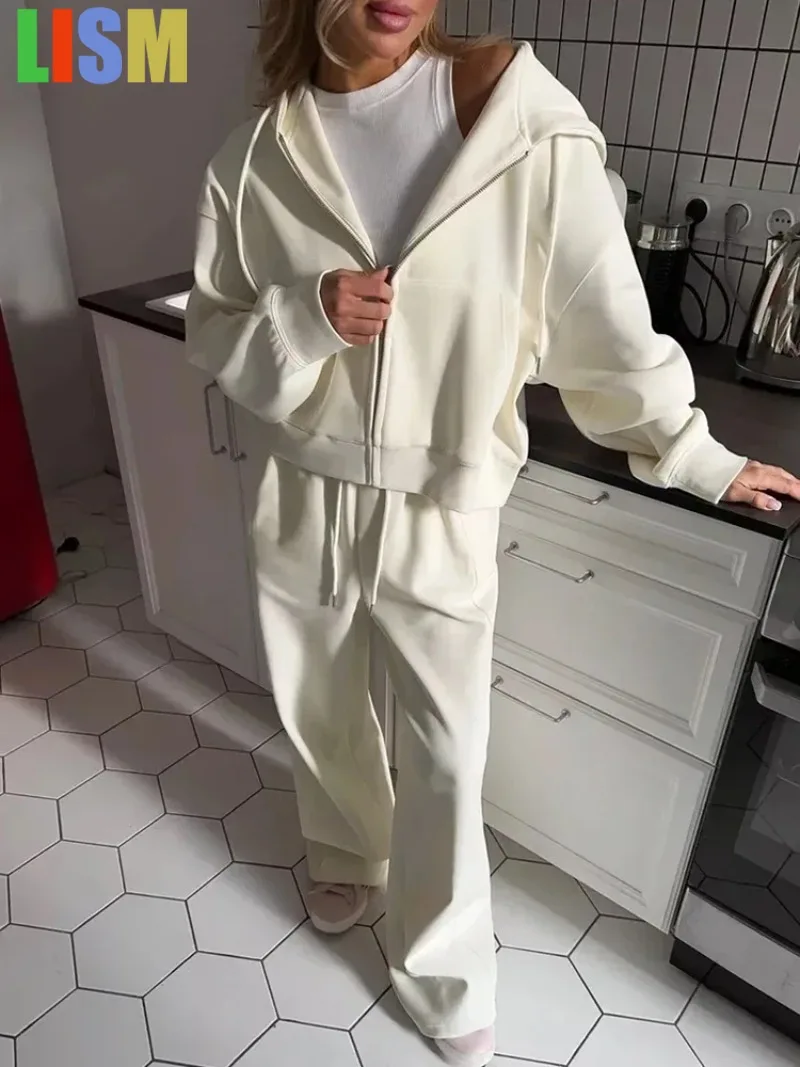 

LISM winter woman outfit tracksuit New in matching sets Pants sets two piece set Casual Women's Hoodie Pant Sets Loose Zipper