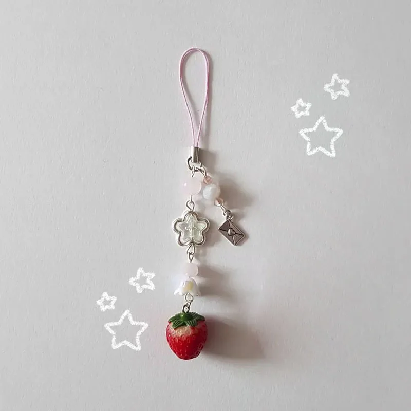 handmade strawberry peach matching phone charms Y2K