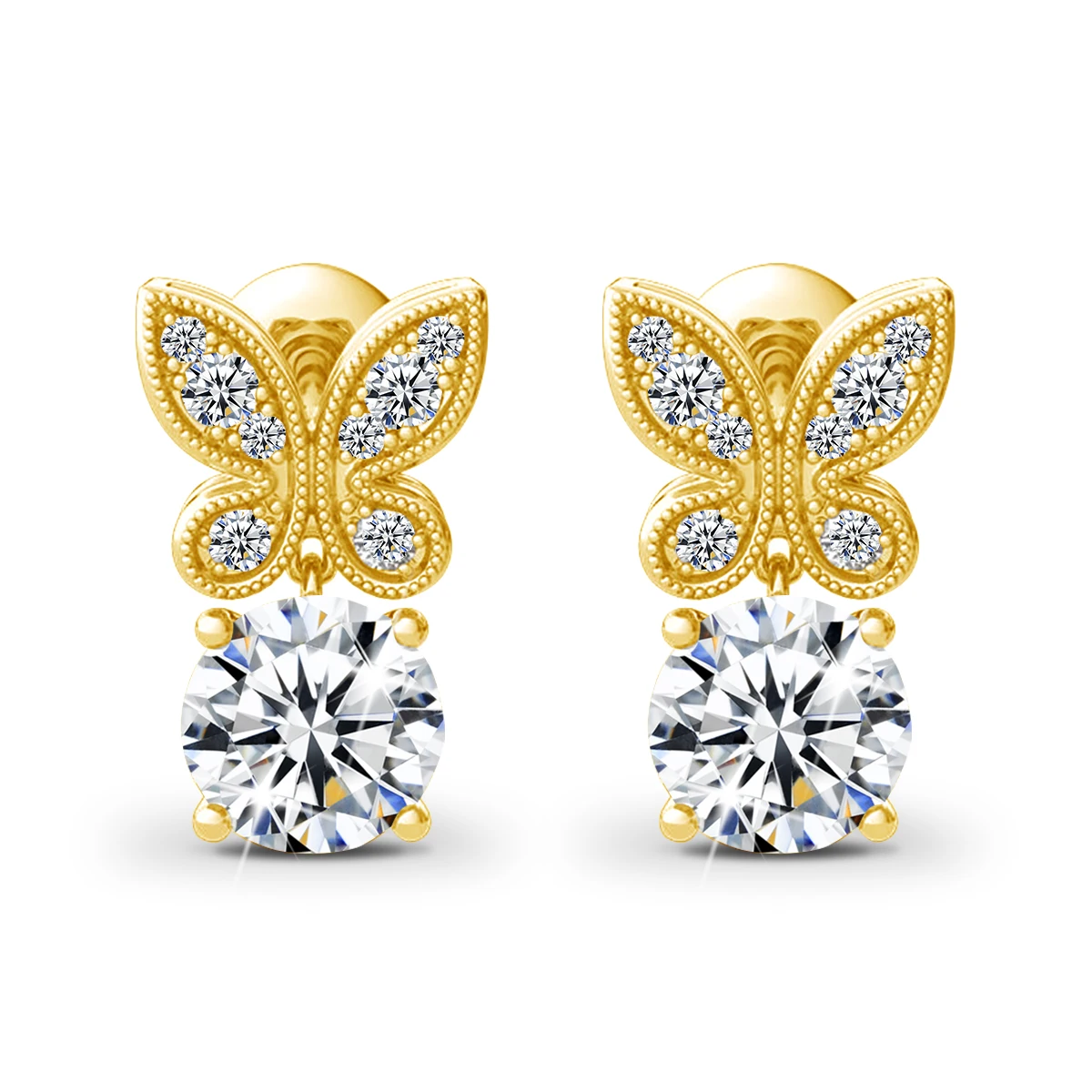 1CT D Color Moissanite Butterfly Stud Earrings 925 Sterling Silver Gold Plated Fine Jewelry For Women Wedding Birthday Gifts 