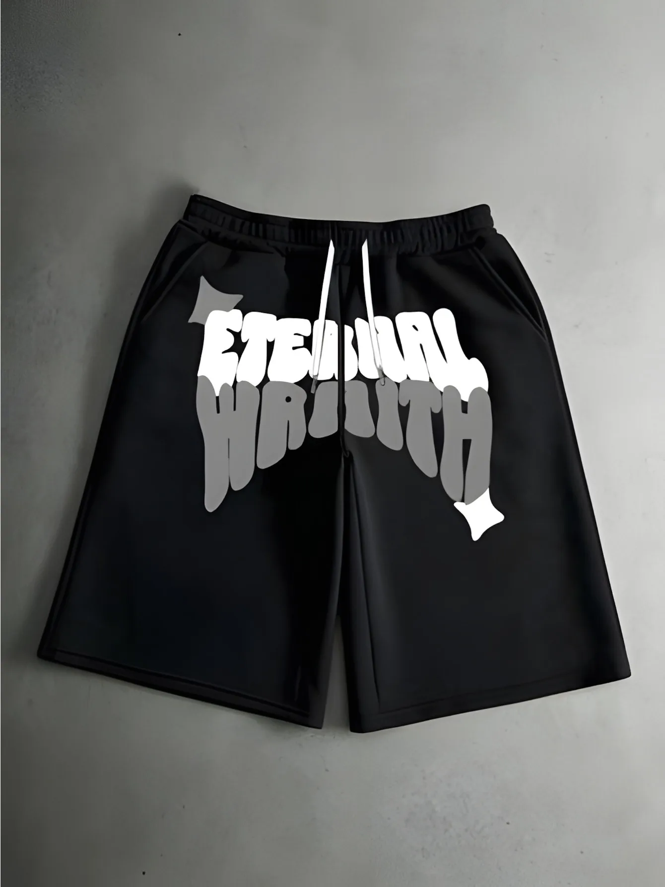 

Men's Loose-Fit Dark High-Street Style 7/8-Length Pants: Drawstring, Elastic Waist, Wide-Leg, Knee-Length Athletic Shorts