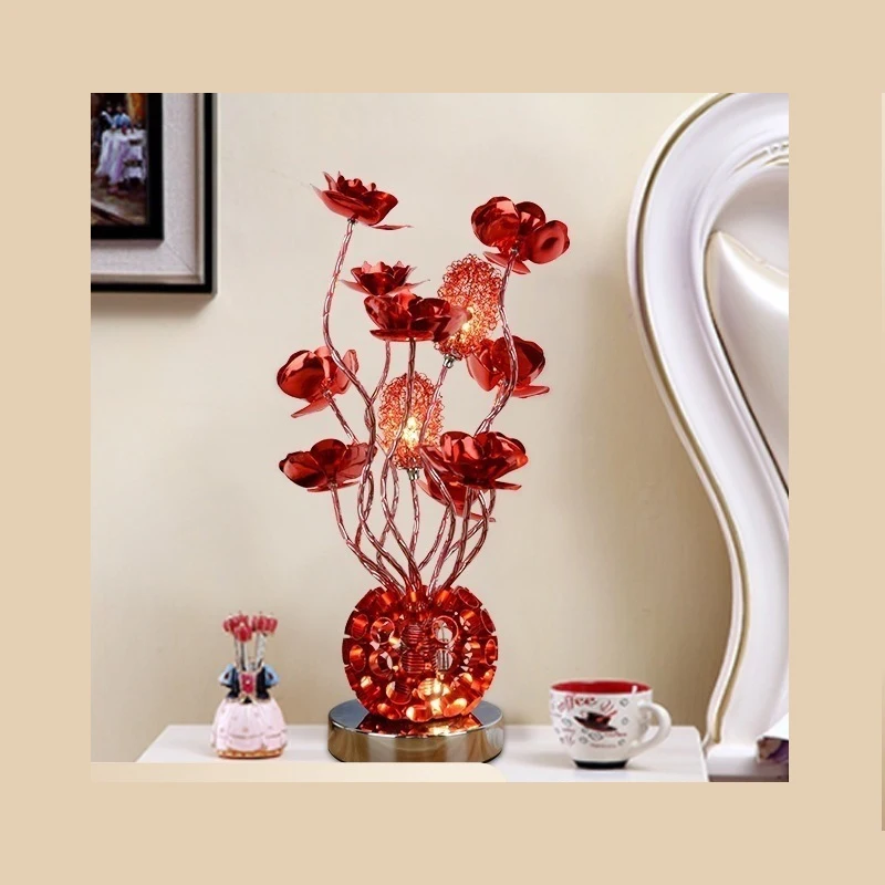 TEMAR Modern Red Table Lamp Fashionable Art Flower Iiving Room Bedroom Wedding LED Originality Aluminum Wire Desk Light