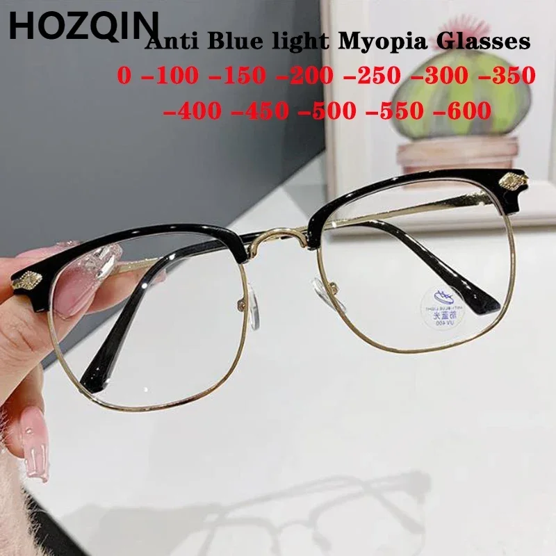 

2024 New Metal Anti Blue light Myopia Glasses Fashion Brand Vintage Half-frame Men Women Cyberstar Eyeglasses Student Spectacles