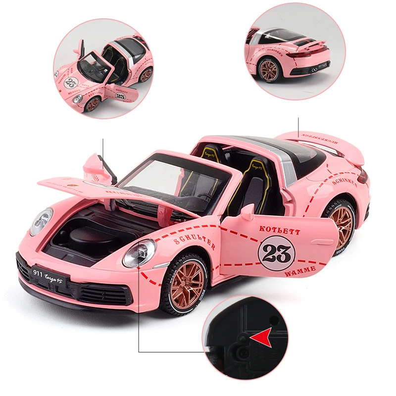 1/32 porkeychain 911 convertibile TARGA 4s pista in lega modello di auto da corsa pressofuso in metallo giocattolo modello di auto simulazione suono luce regalo per bambini
