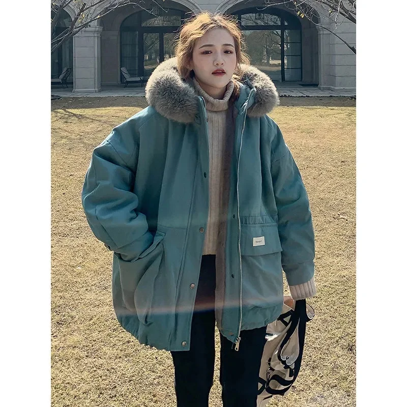 2023 New Winter Korean Pop Overcomes Women's Mid length Plush Thickened Coat Cotton Coat Warm Cotton Coat Women Commuting P187