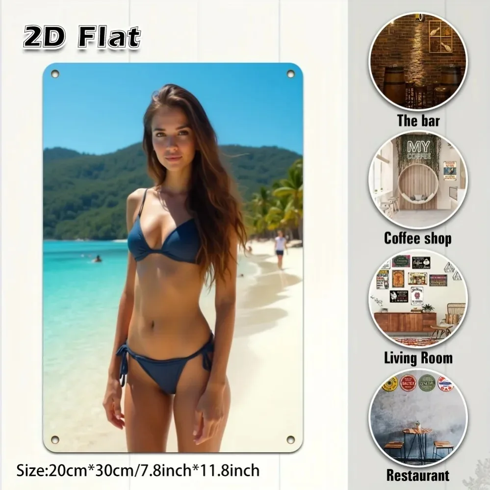 Lustiges Bikini-Mädchen Metall-Wandschild, 2D-gedruckte Heimbar-Dekoration, langlebiges Kunstgeschenk