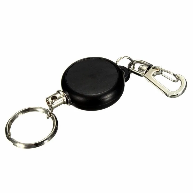 Black Keychain 60cm Length Badge Reel Retractable Recoil Pass ID Card Holder Pull Key Ring Steel Cord