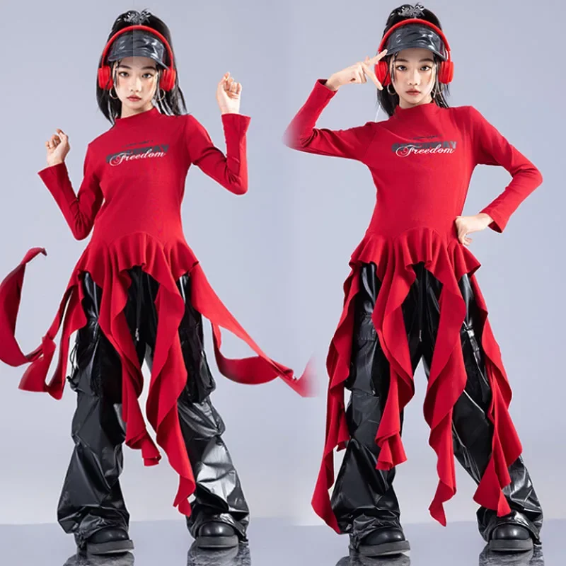 Girls K-pop Strap Crop Top Joggers Pants Child Hip Hop Stage Costume Kids Streetwear Jazz Street Dance Girl Group Clothes Set