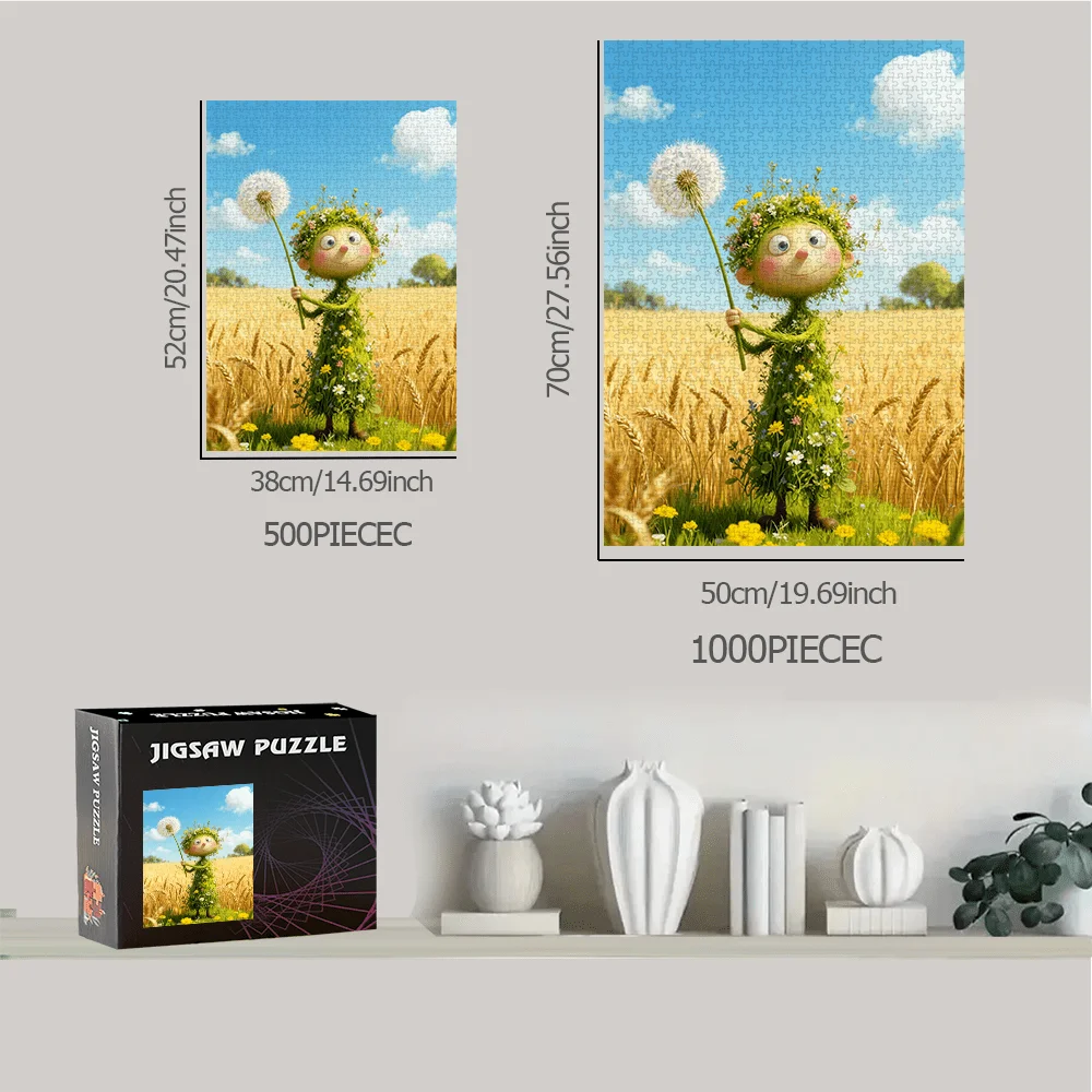 Verspieltes Natur-Feenpuzzle mit Löwenzahn im Weizenfeld, Puzzle für Erwachsene, Fantasy-Thema, geistiges Spiel, Heim- und Freizeitdekoration