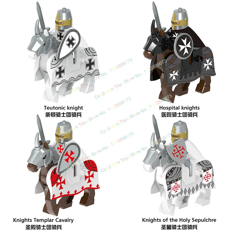 Medieval Military Cavalry Crusader Mounts War Horse Teutonic Knights Templar Building Blocks Bricks Toys For Children X0317