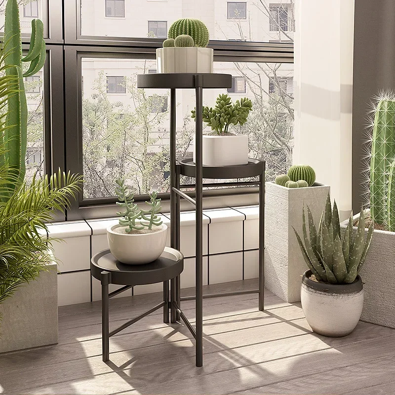 Indoor Folding Plant Stand, Succulent Green Luo Stand for Flowers, Balcony, Flower Base, Iron Decoration, Flower Holder