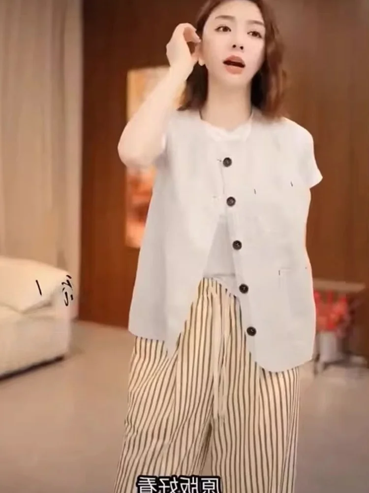 

Высококачественный модный льняной жилет, лето 2022, утягивающий жилет на одной пуговице, модная круглая верхняя одежда Ne обычной длины