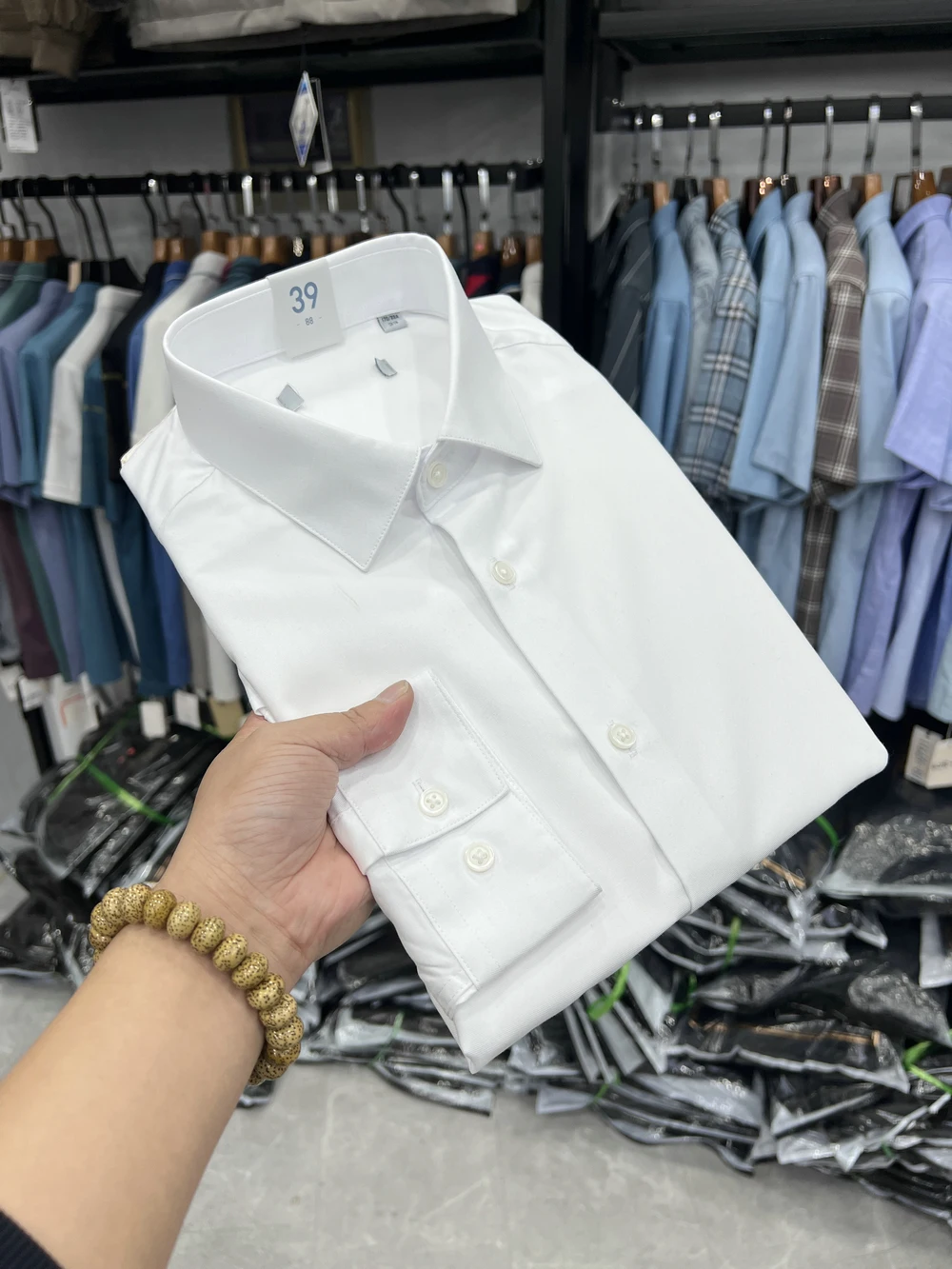 

Pure White Long Sve Work irt Men's Casual Commute Basic Sle Industrial Clothing Breathable Polyester Blend irt