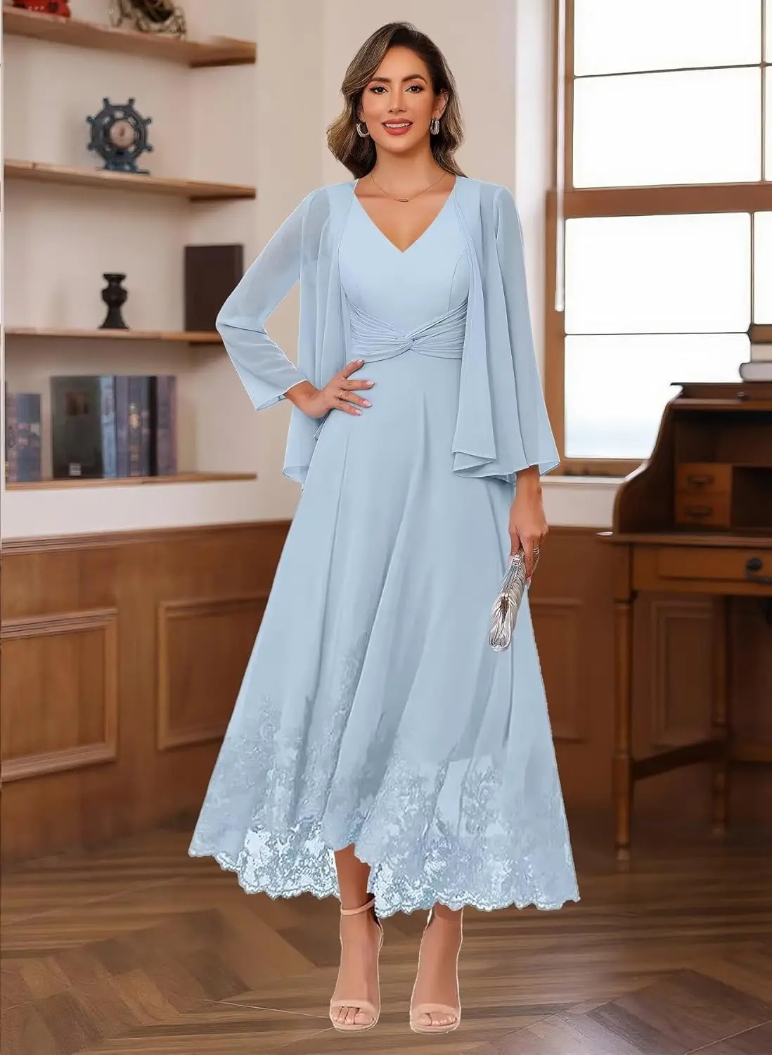 فساتين نسائية طويلة من الدانتيل لأم العروس بأكمام قصيرة فساتين رسمية لضيوف حفل الزفاف #1