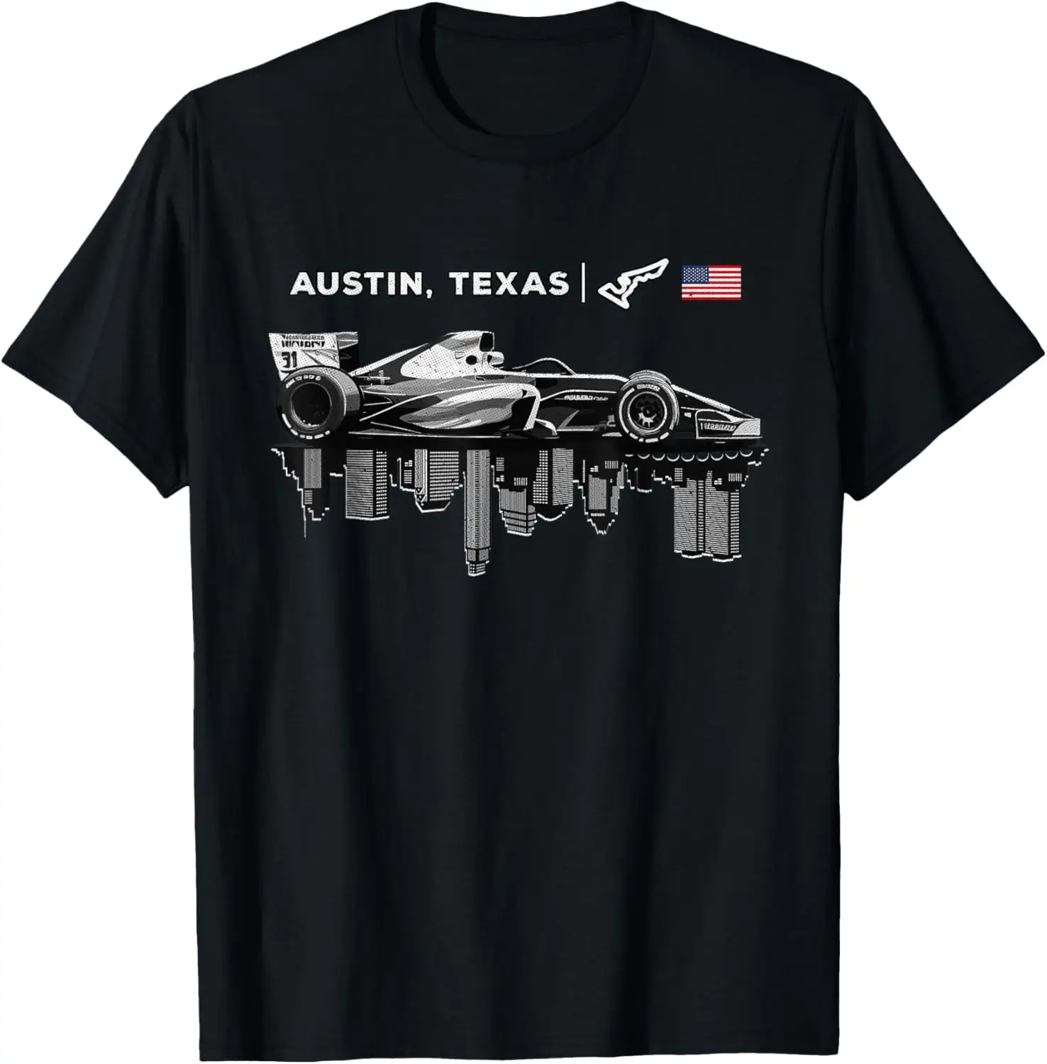 تي شيرت Formula Racing Open Wheel Car Austin Texas Circuit USA Flag