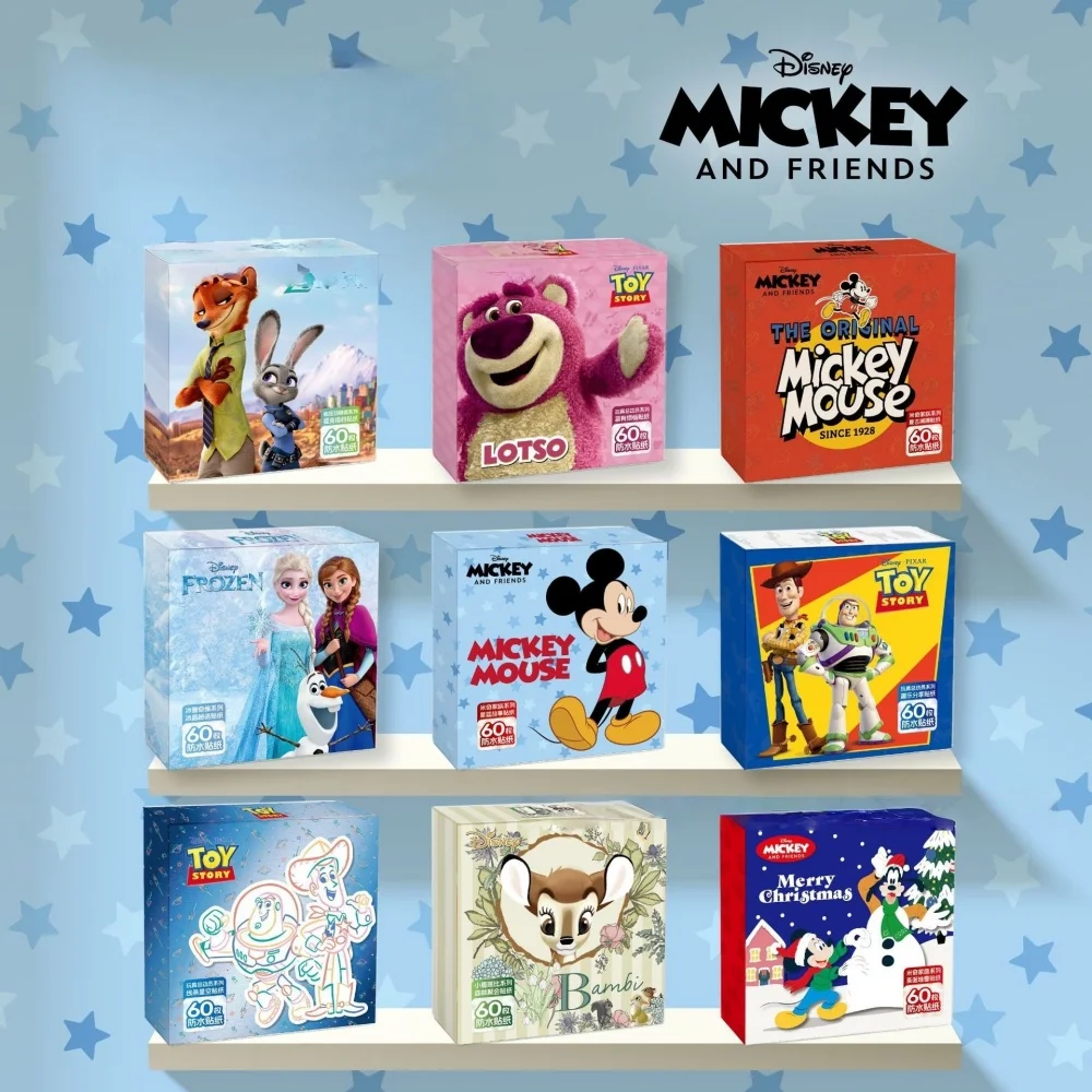Caixa de Presente com 60 Adesivos Impermeáveis Originais Disney, Decalques de Lotso, Frozen, Toy Story e Zootopia para Laptop, Garrafa de Água e Caneca