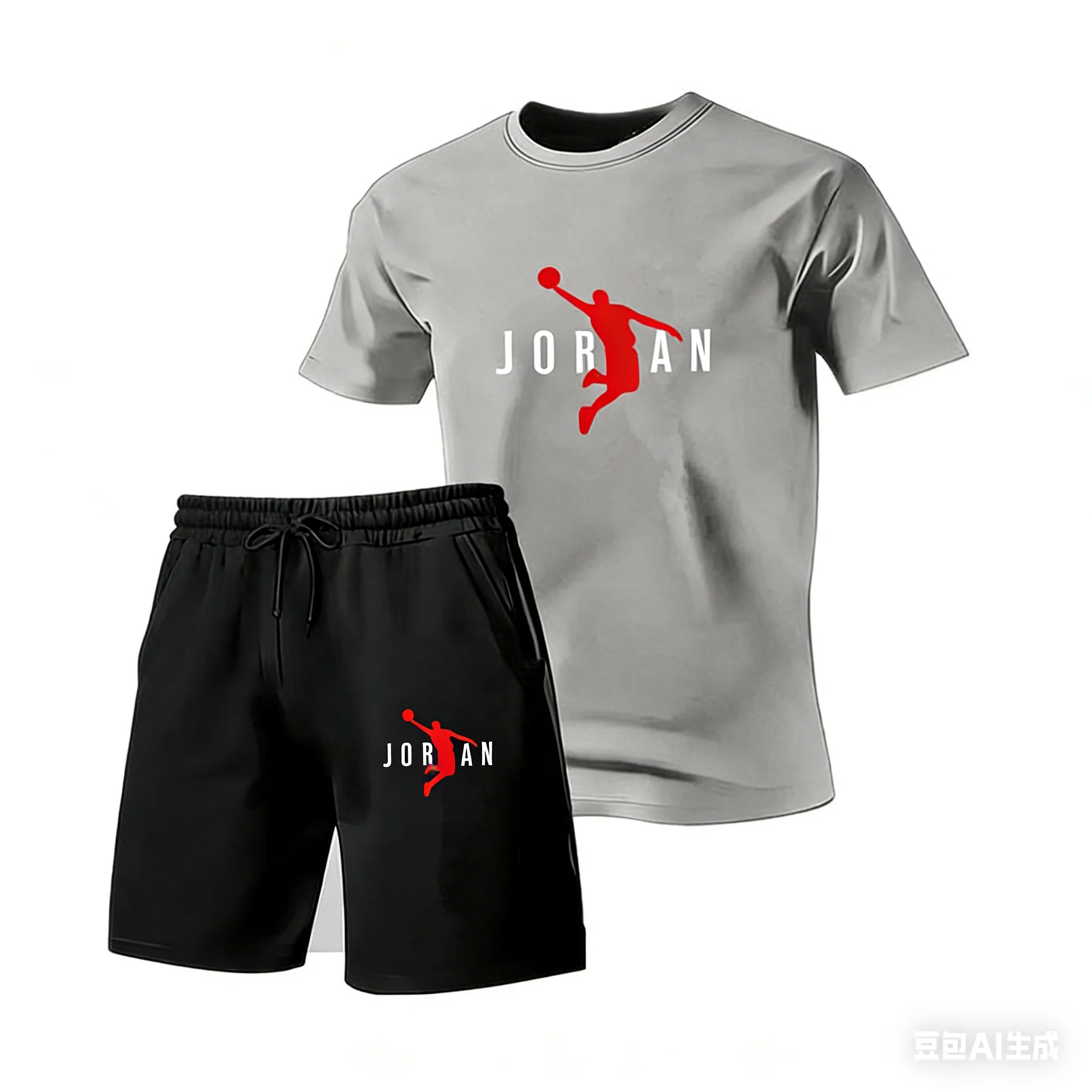 2026 New Jordan Style Men's 2 Piece Set Summer Black Short Sleeve T Shirt Shorts Casual Sports Tracksuits Plus Size S-4XL - Image 2