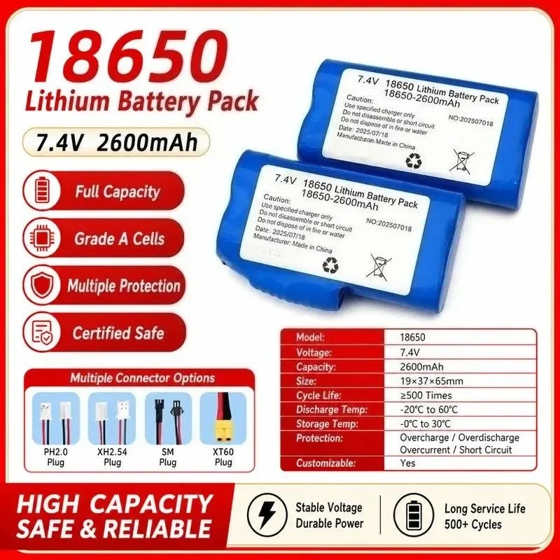 [New] 3pcs 7.4V 5200mAh Lithium Battery for Heating Gloves Insoles Vests Knee Pads Rechargeable 18650 4400mAh Power Bank