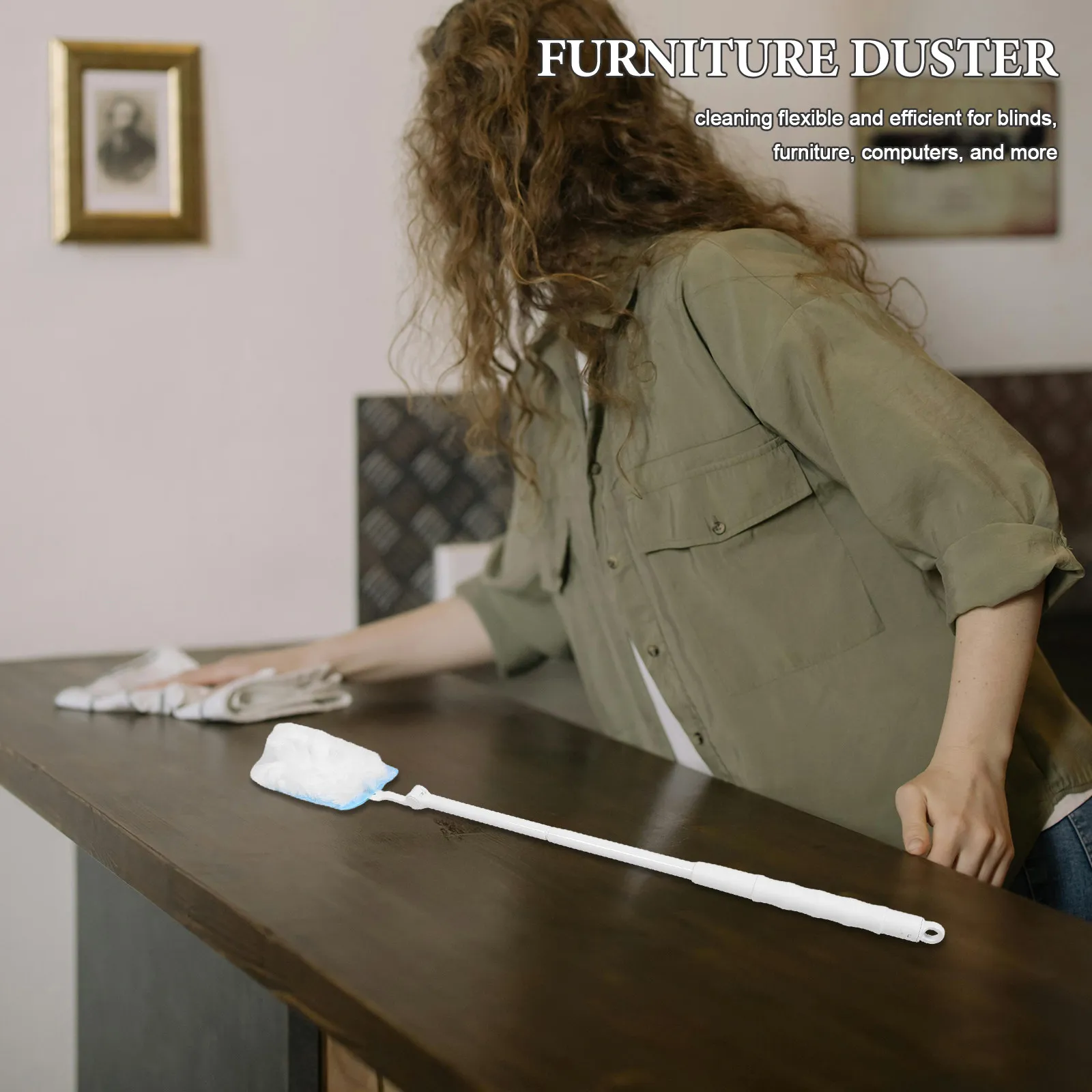 1Set Extendable Electrostatic Microfiber Duster 63-89Cm Telescopic Pole for Home Car Office Blinds Shelves Ceiling Fans