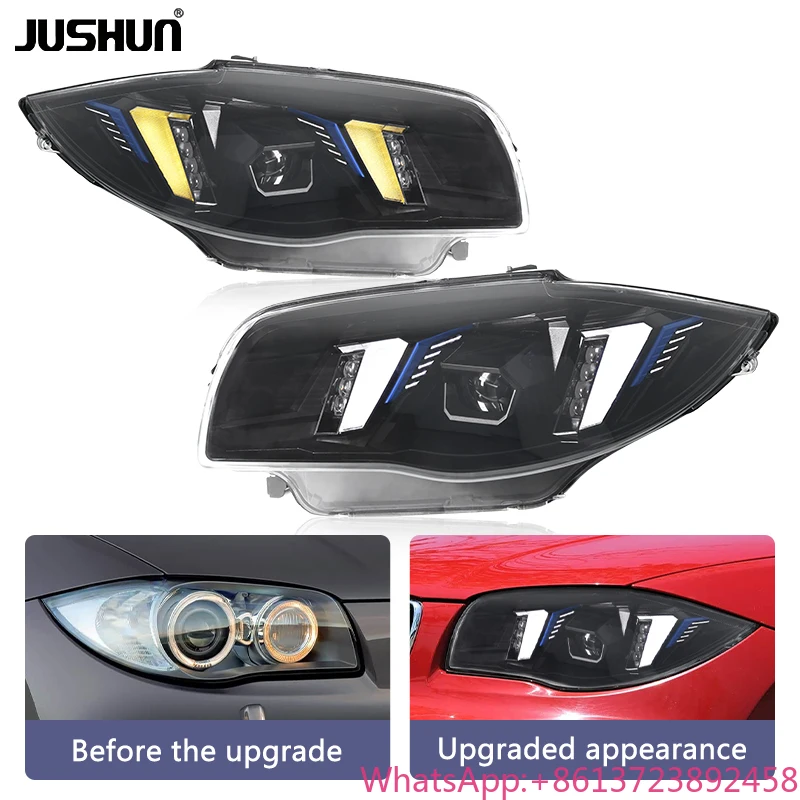

JUSHUN Fangs Style Headlight for BMW 1 Series E87 2004-2011 Dual Color Laser Head Lights Yellow and White Plug and Play
