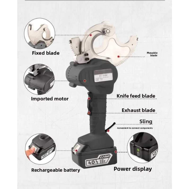 18V Electric Ratcheting Cable Cutter, Gear‑Driven Scissors for 50mm/85mm Steel Aluminum Armored Cables