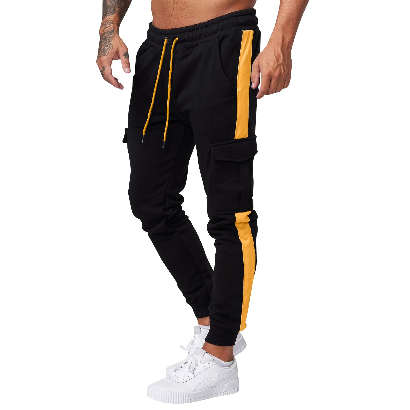 

Men'S Outdoor Sports Trousers Fashion Color-Blocked Slim Fitting Sweatpants With Multy Pockets Daily Casual Commuting Pants