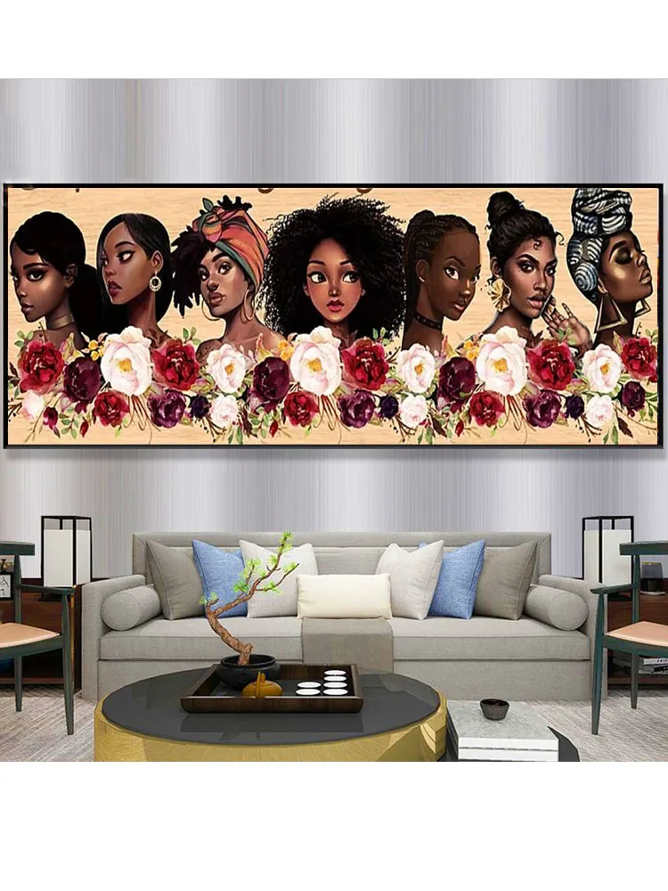 Large Size 5D Diamond Painting African Woman Flowers Cross Stitch Kits Full Diamond Embroidery Mosaic Full Rhinestones T1792